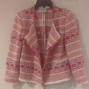 LOFT Red and White Blazer with Waterfall Collar